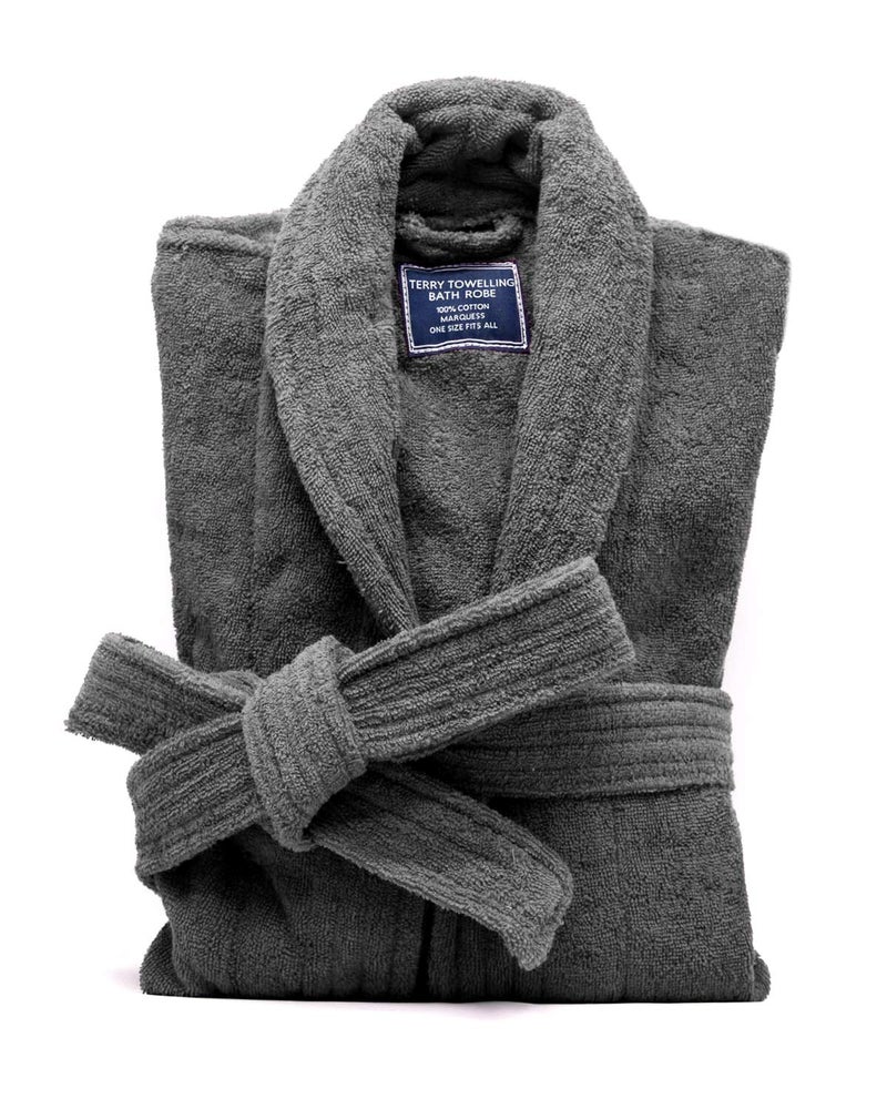 Marquess All-Cotton Bathrobe Thick Plush Cloth Housecoat Terry Toweling for Men & Women, Comfortable & Warm (Charcoal) - Image 1
